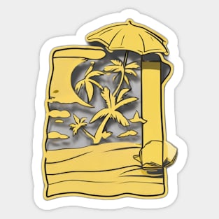 Tropical Beachscape Golden Artwork No. 828 Sticker